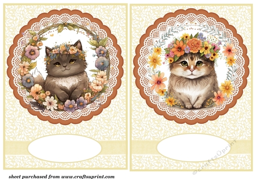 2 Spring floral cat card front/toppers 5