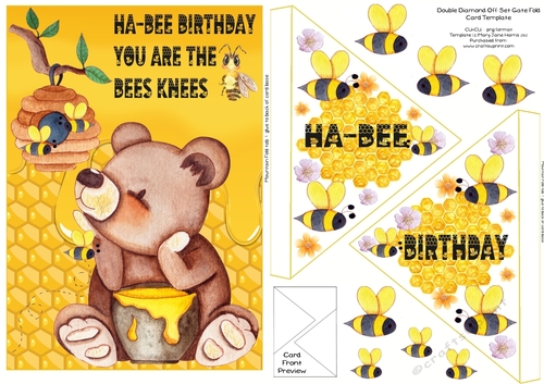 Bees knees Birthday off set gate fold card front