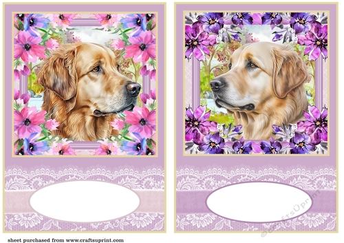 2 Floral Golden Retriever card fronts/toppers 1