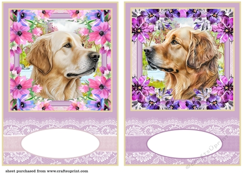 2 Floral Golden Retriever card fronts/toppers 2