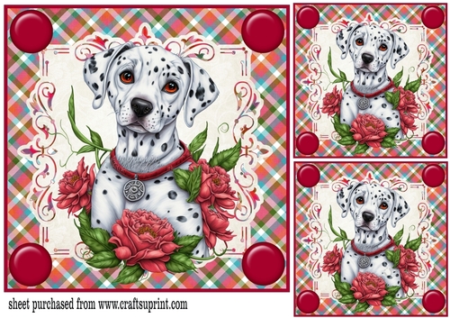 3 Red floral pup card fronts/toppers 1