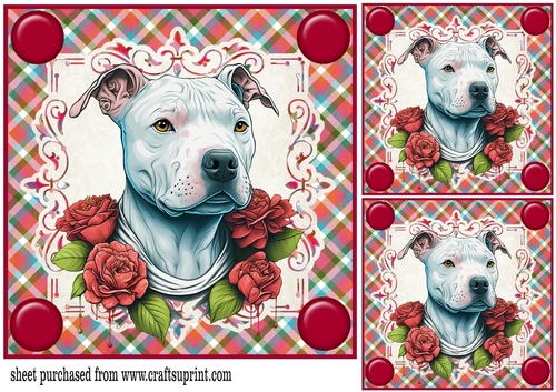 3 Red floral pup card fronts/toppers 2