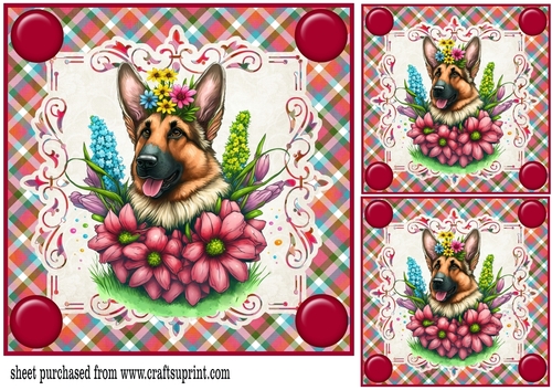 3 Red floral pup card fronts/toppers 3