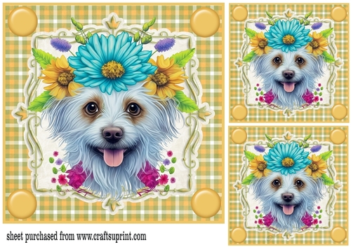 3 Yellow floral pup card fronts/toppers 