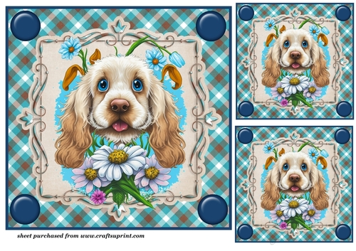 3 Blue floral pup card fronts/toppers 2