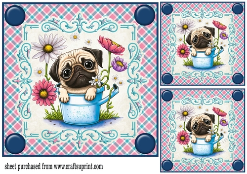 3 Pink and blue floral pup card fronts/toppers 4