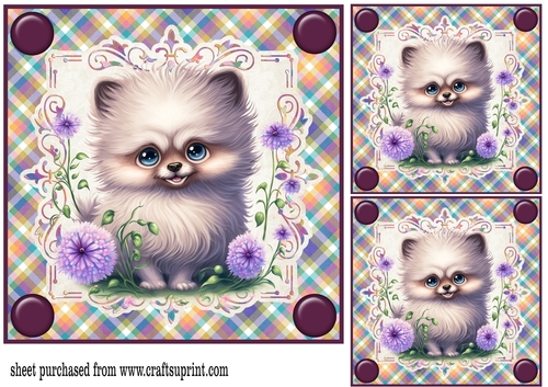 3 Purple floral pup card fronts/toppers 2