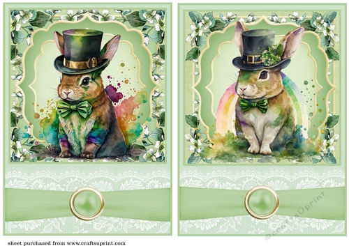 2 St Patricks Day rabbit card fronts/toppers