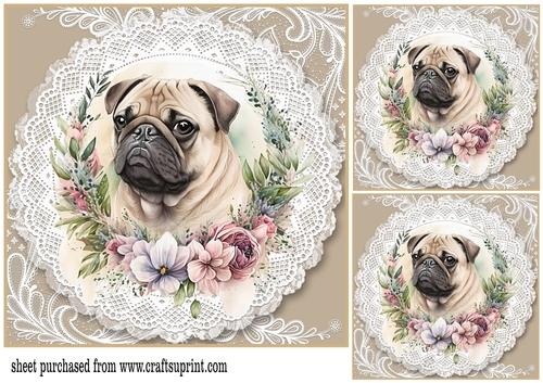 3 Beige floral dog card front/toppers 2