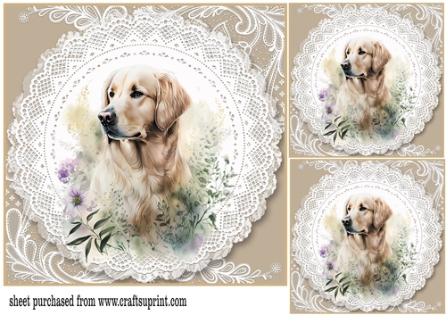 3 Beige floral dog card front/toppers 4