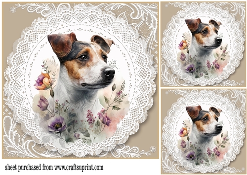 3 Beige floral dog card front/toppers 5
