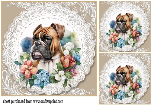 3 Beige floral dog card front/toppers 6