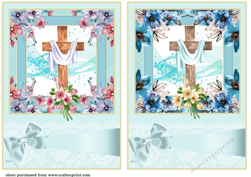 2 Blue floral cross card frons/toppers