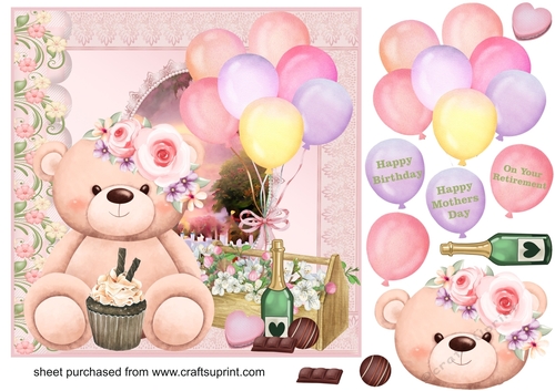 Multi occasion floral bear card front