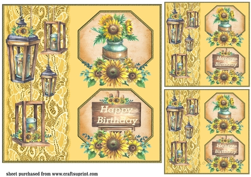 3 Birthday sunflower card fronts/toppers