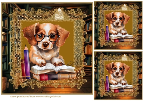 3 Puppy in library card fronts/toppers 3