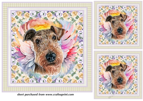 3 Airedale sympathy card fronts/toppers 