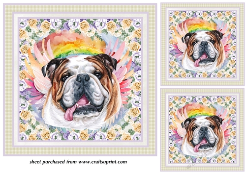 3 English Bulldog sympathy card fronts/toppers 