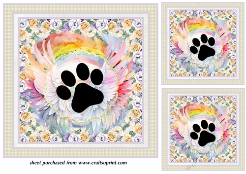 3 Paw print sympathy card fronts/toppers 
