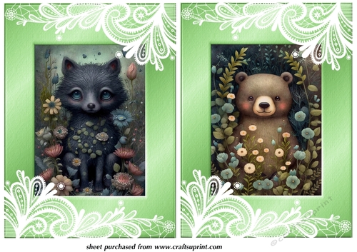 2 Cute floral forest animal card fronts 4