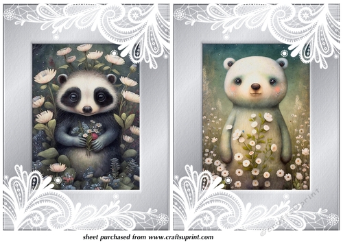 2 Cute floral forest animal card fronts 6