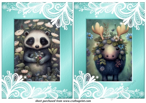 2 Cute floral forest animal card fronts 7