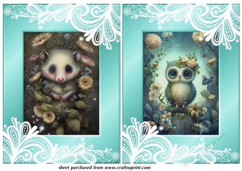 2 Cute floral forest animal card fronts 8