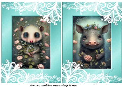 2 Cute floral forest animal card fronts 9