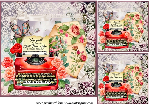 3 Red rose typewriter card fronts/toppers 