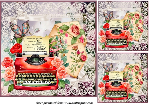 3 Red rose typewriter card fronts/toppers 2
