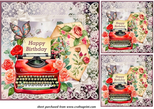 3 Red rose typewriter card fronts/toppers 3