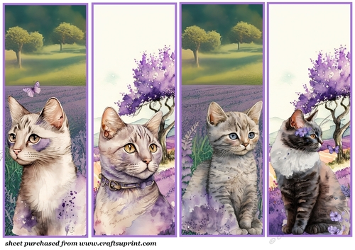 4 Cat in lavender field toppers/bookmarks