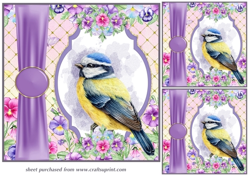 3 Pansy bird card fronts/toppers 1