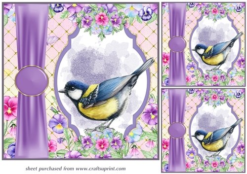 3 Pansy bird card fronts/toppers 2