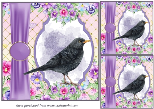 3 Pansy bird card fronts/toppers 9