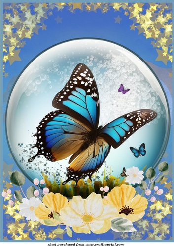 Large Blue butterfly crystal ball topper 2