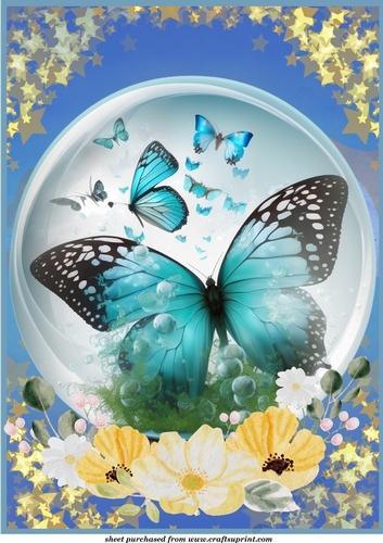 Large Blue butterfly crystal ball topper 3