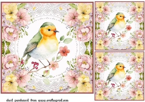 3 Floral bird card fronts/toppers 1