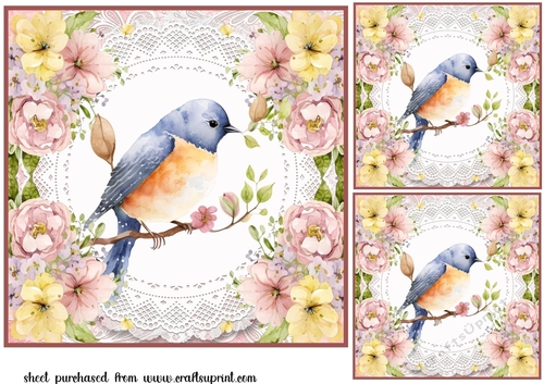 3 Floral bird card fronts/toppers 2