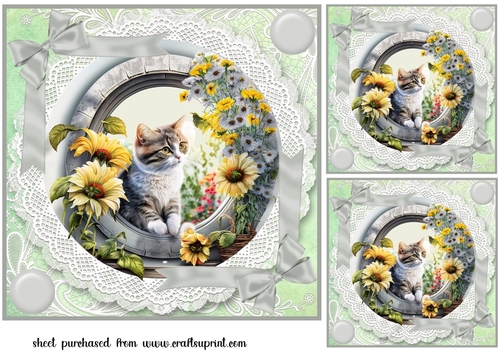 3 Floral cat card front/toppers 1