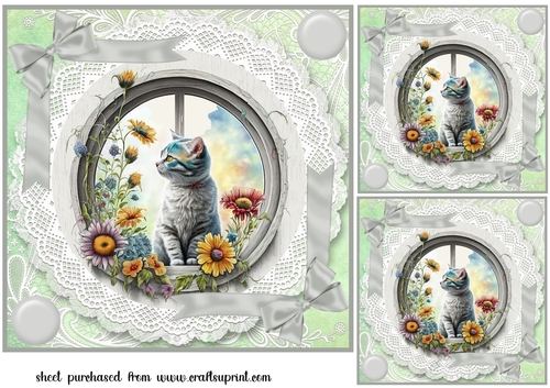 3 Floral cat card front/toppers 2