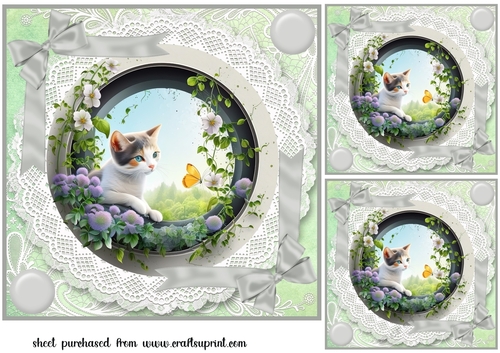 3 Floral cat card front/toppers 3