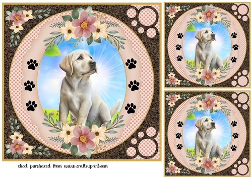 3 Floral puppy card fronts/toppers 1