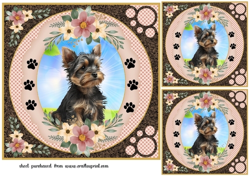 3 Floral puppy card fronts/toppers 2