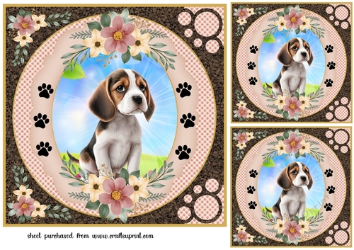 3 Floral puppy card fronts/toppers 5