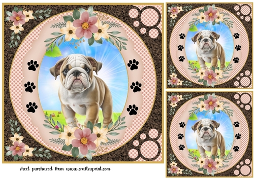 3 Floral puppy card fronts/toppers 6