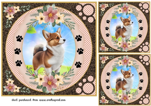 3 Floral puppy card fronts/toppers 7