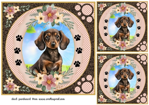 3 Floral puppy card fronts/toppers 8