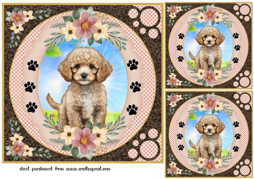 3 Floral puppy card fronts/toppers 10