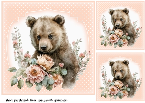 3 Floral bear card front/toppers(n)